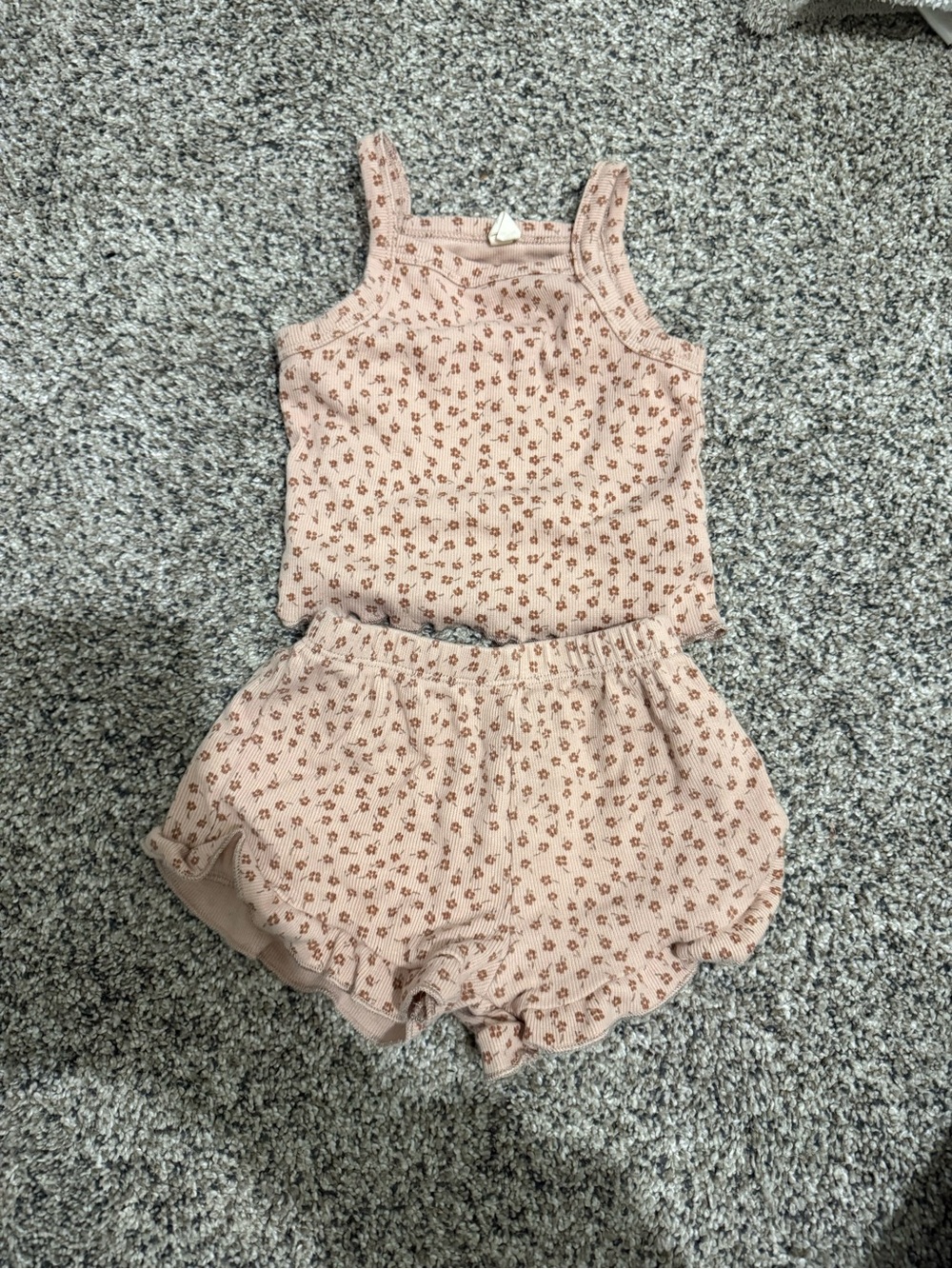 Quincy Mae Girl's Pink Floral Tank & Ruffle Shorts Set